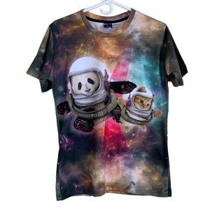 Panda & Kitten Cat Galaxy Astronaut Space All-Over Dual-Sided XL Shirt